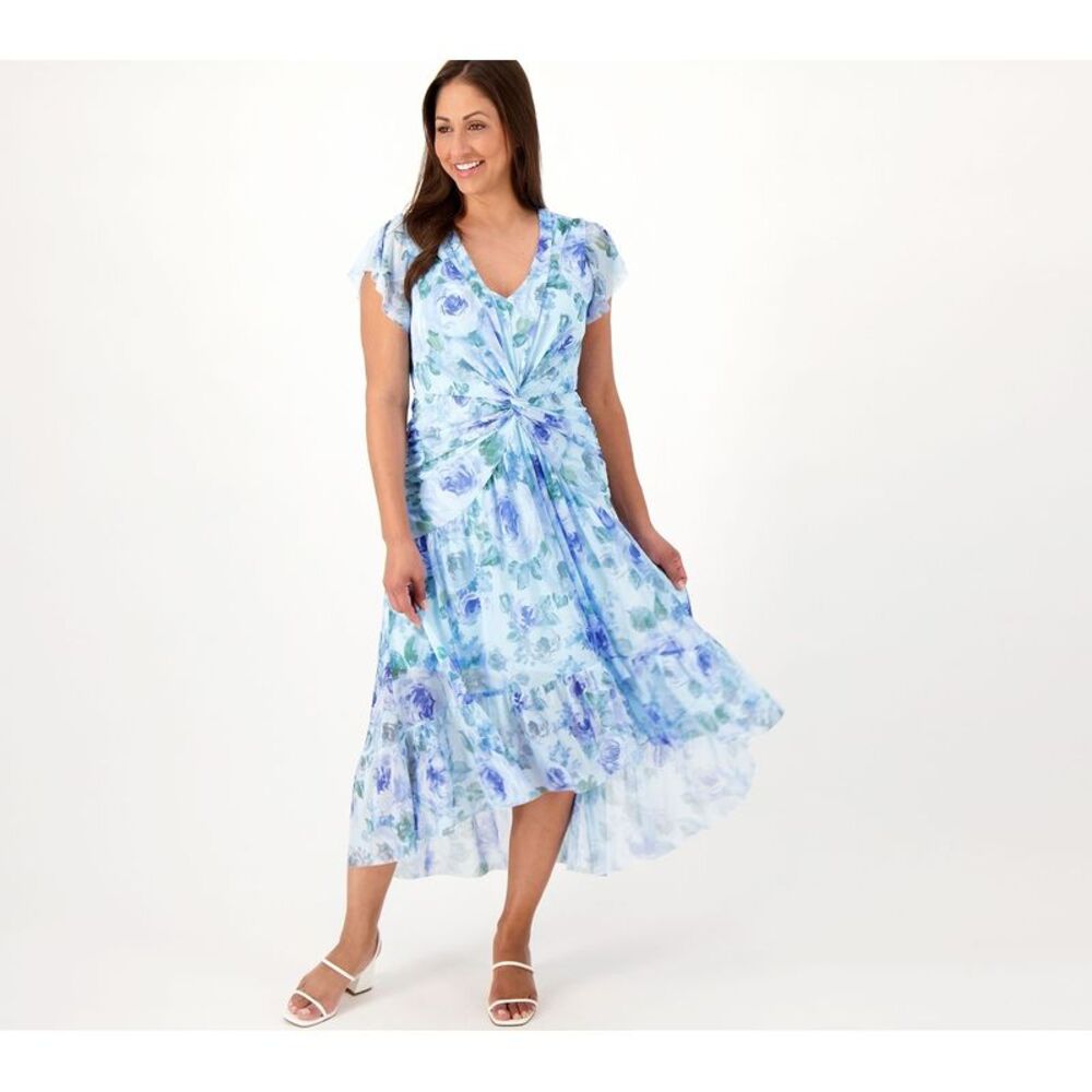 Isaac Mizrahi Live! Women's Dress Sz M Always Printed Mesh Midi Blue A589943